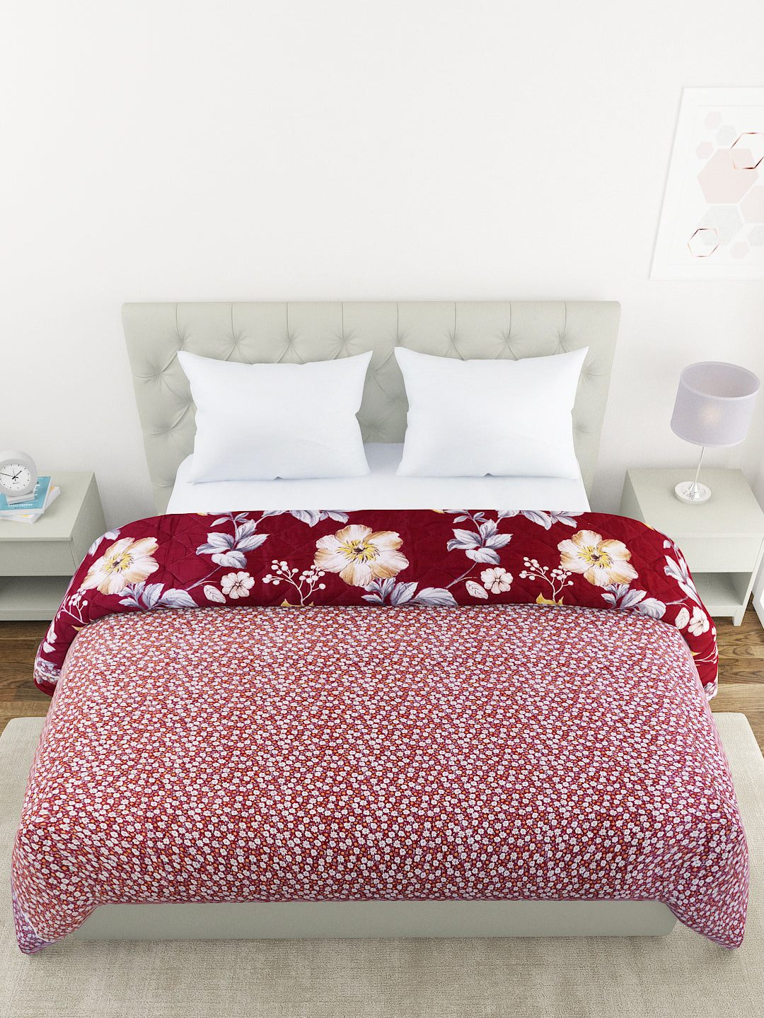 Floral Print Double Bed Light Weight Comforter- Coffee Brown