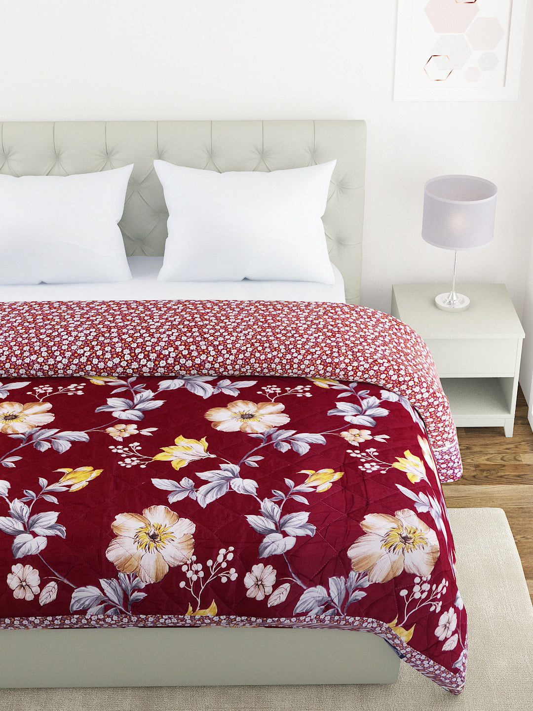 Floral Print Double Bed Light Weight Comforter- Coffee Brown