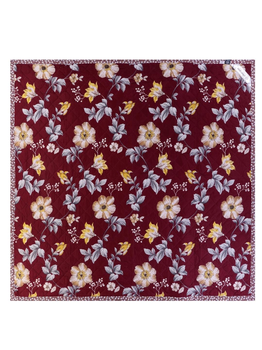 Floral Print Double Bed Light Weight Comforter- Coffee Brown