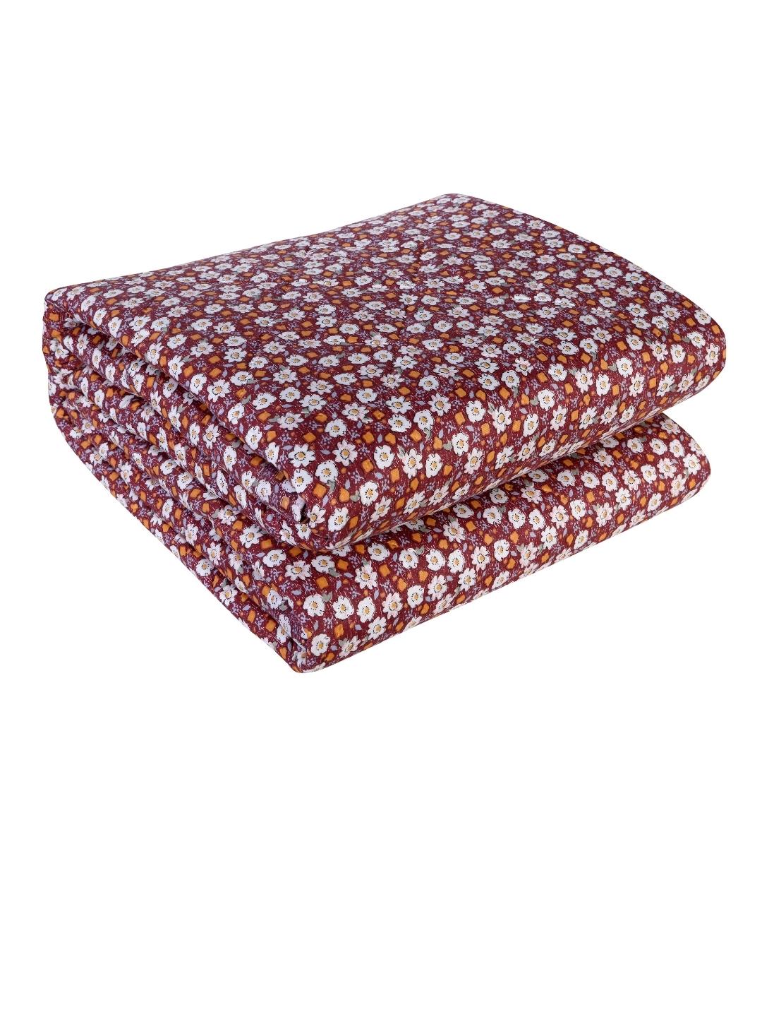 Floral Print Double Bed Light Weight Comforter- Coffee Brown