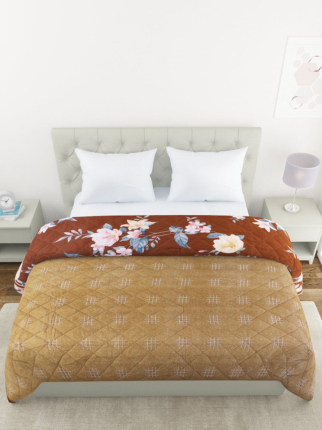 Floral Print Double Bed Light Weight Comforter-Brown