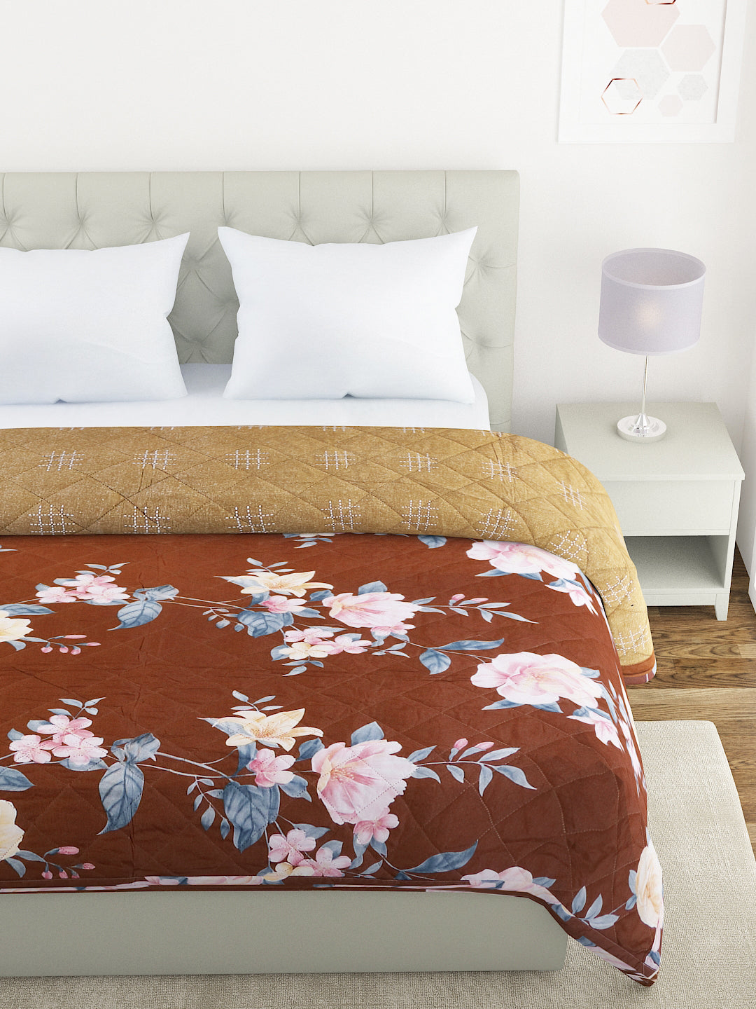Floral Print Double Bed Light Weight Comforter-Brown