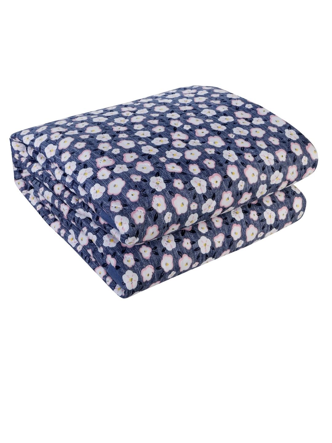 Floral Print Double Bed Light Weight Comforter-Blue & Grey