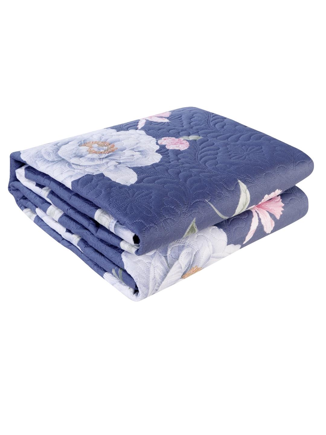 Floral Print Double Bed Light Weight Comforter-Navy Blue