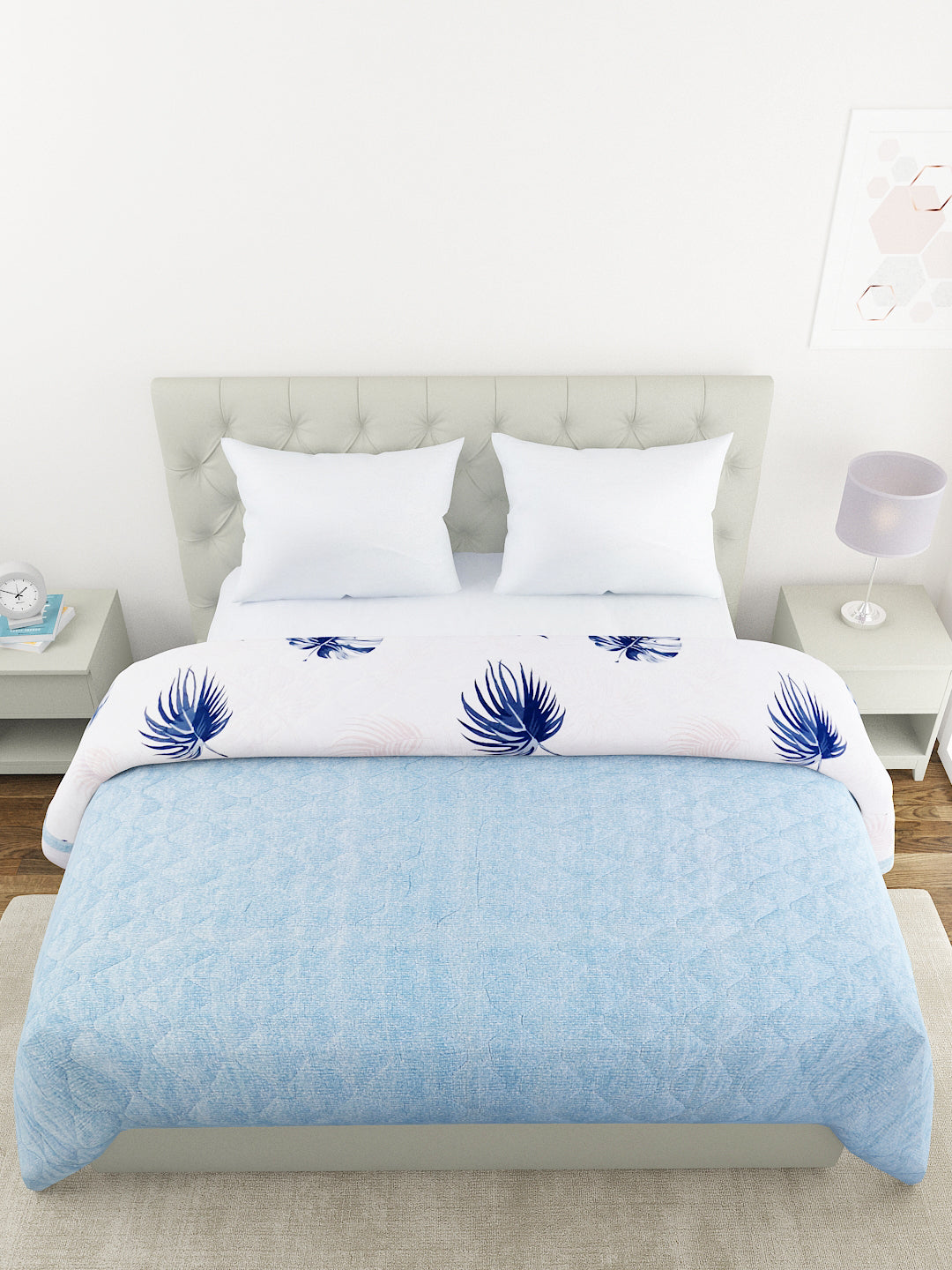 Floral Print Double Bed Light Weight Comforter-Blue and Multicolor