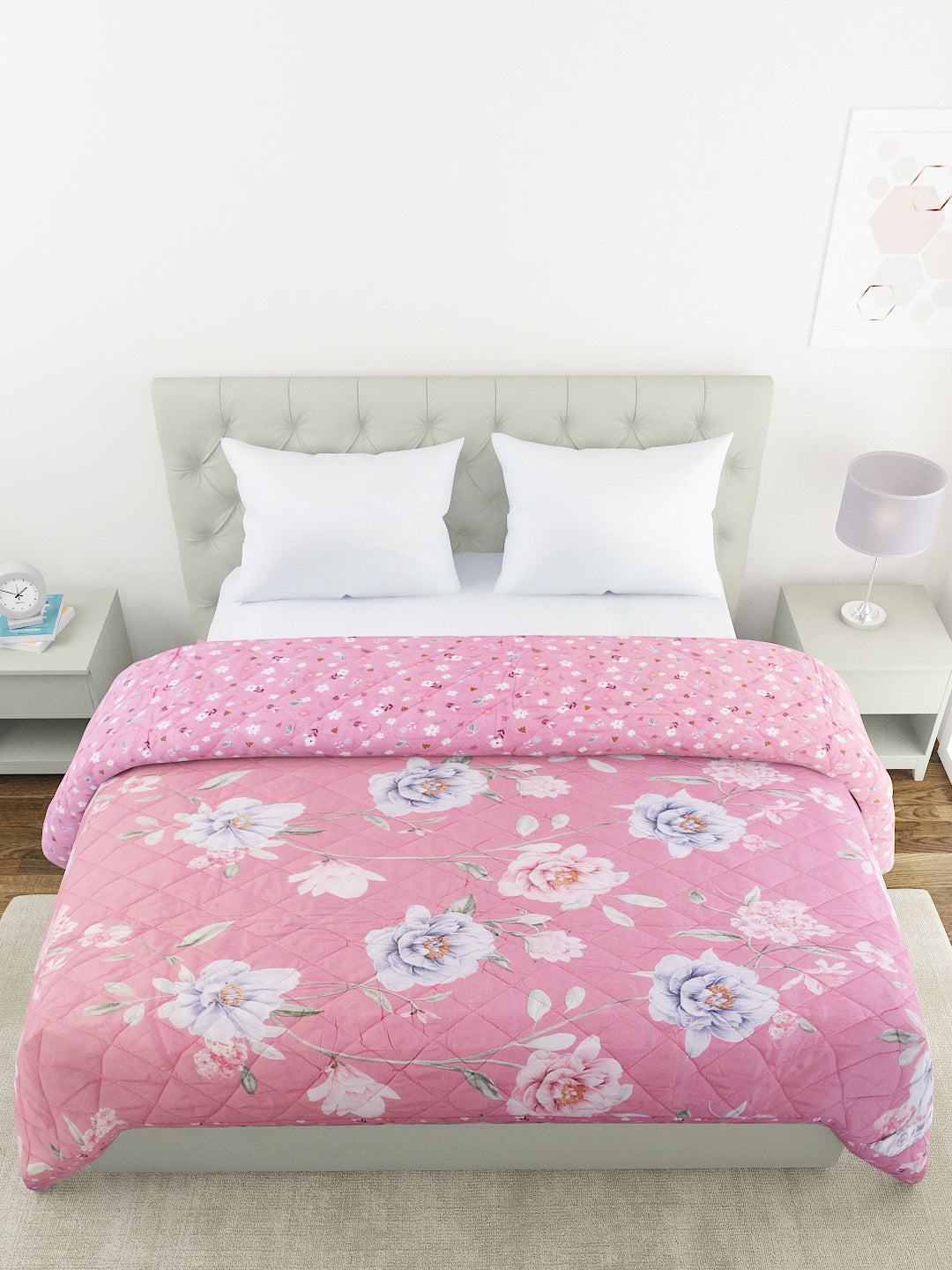 Floral Print Double Bed Light Weight Comforter-Pink