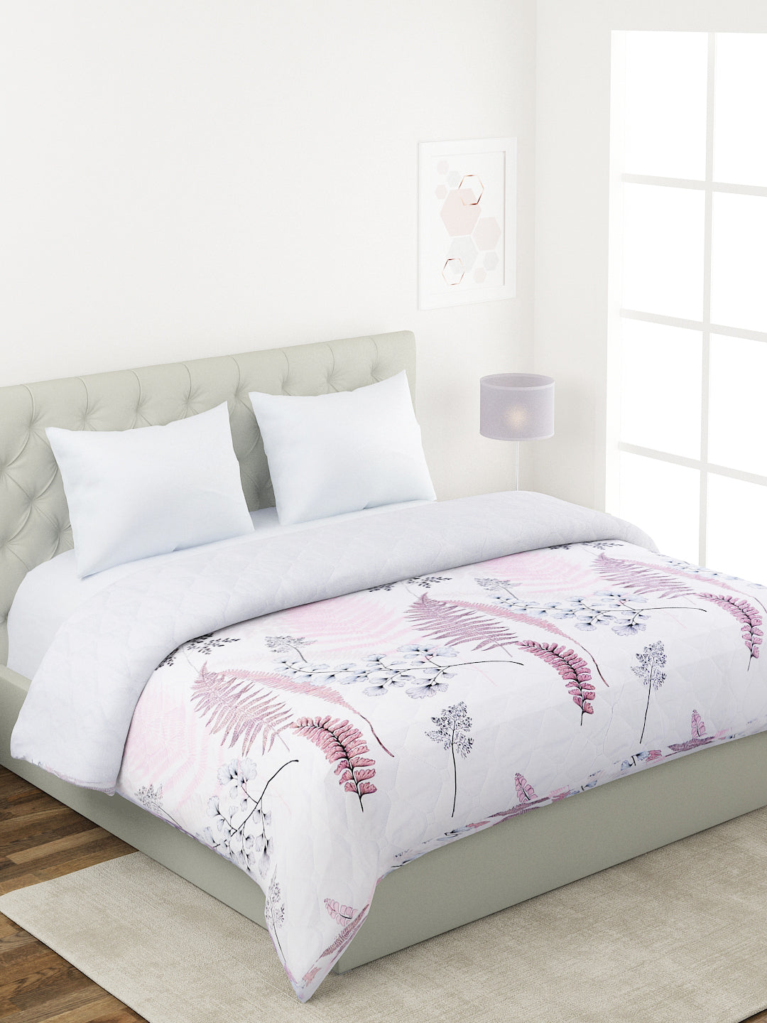 Floral Print Double Bed Light Weight Comforter-Subtle Pink