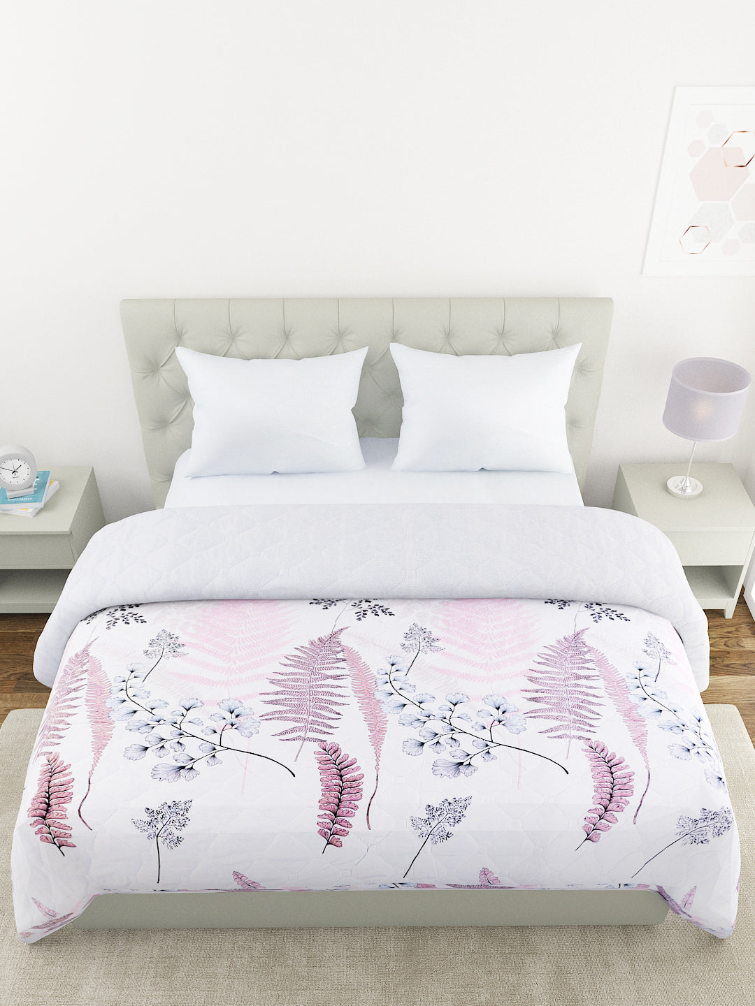 Floral Print Double Bed Light Weight Comforter-Subtle Pink