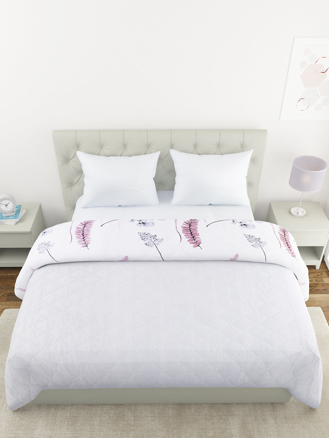 Floral Print Double Bed Light Weight Comforter-Subtle Pink