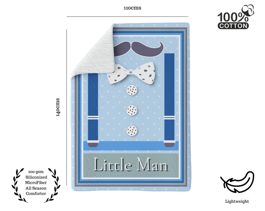 Baby Cotton Comforter Little Man Theme-Blue & Grey