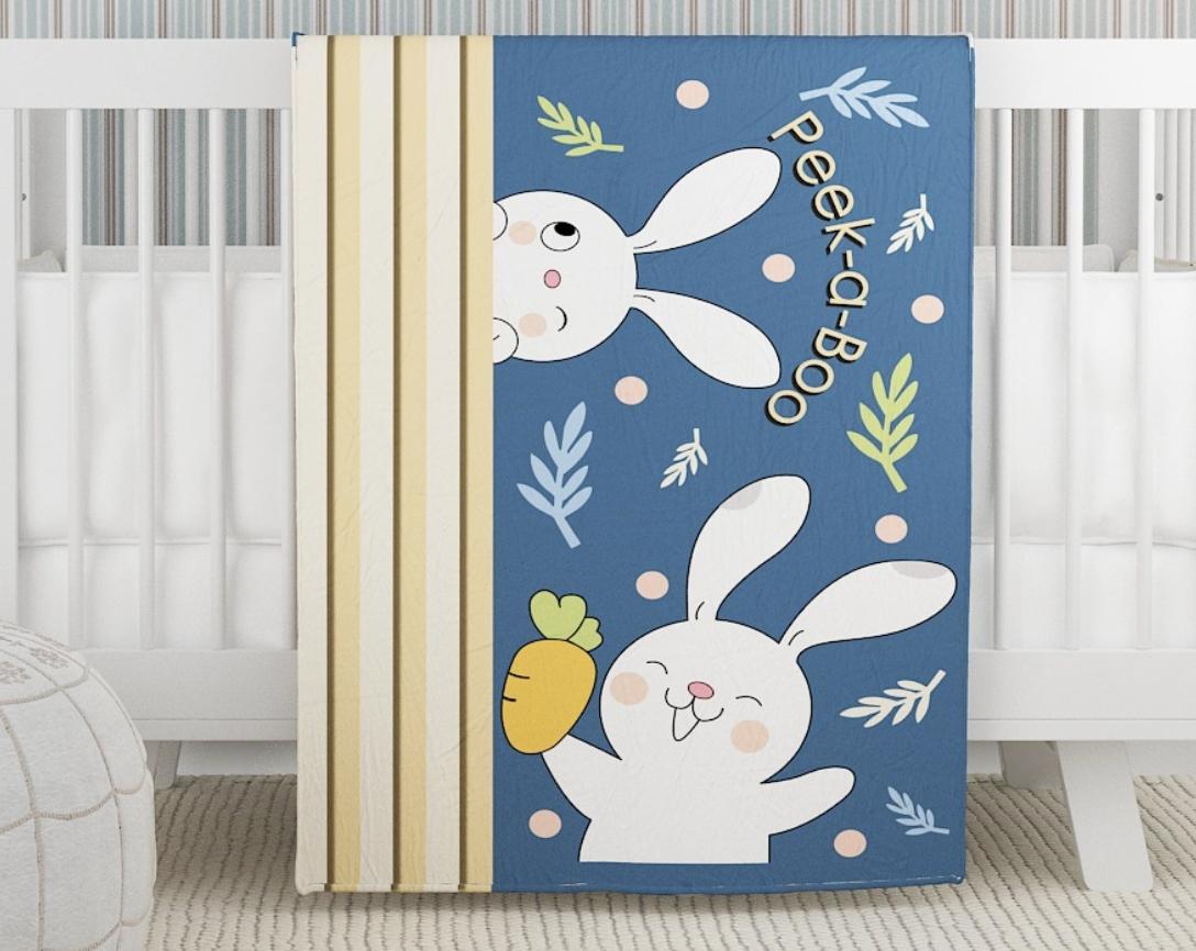Baby Cotton Comforter Peek a Boo Theme-Navy Blue & Beige