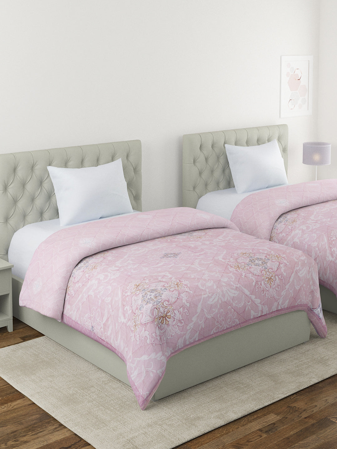 Floral Print Set of 2 Single Bed Light Weight Comforter- Soft Pink