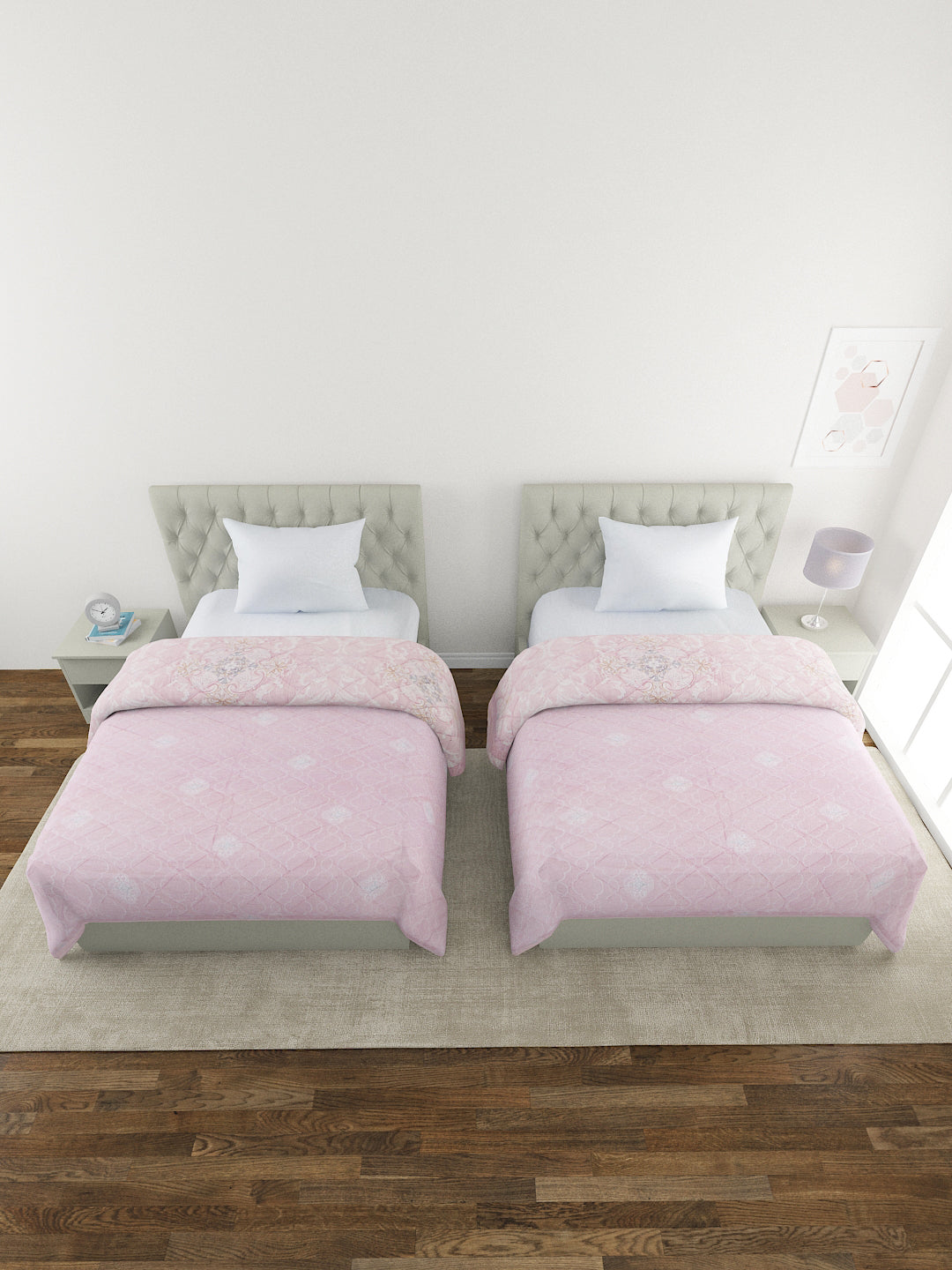 Floral Print Set of 2 Single Bed Light Weight Comforter- Soft Pink