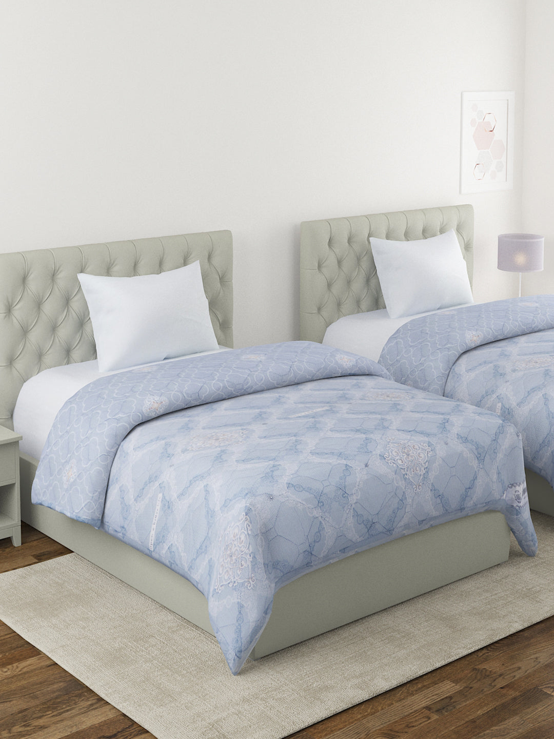 Floral Print Set of 2 Single Bed Light Weight Comforter- Soft Blue