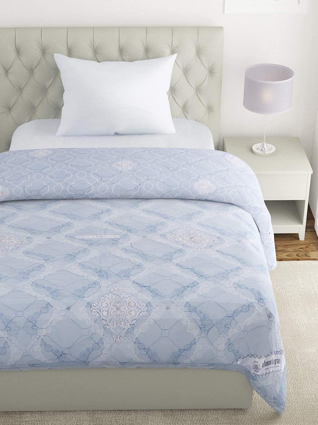 Floral Print Set of 2 Single Bed Light Weight Comforter- Soft Blue