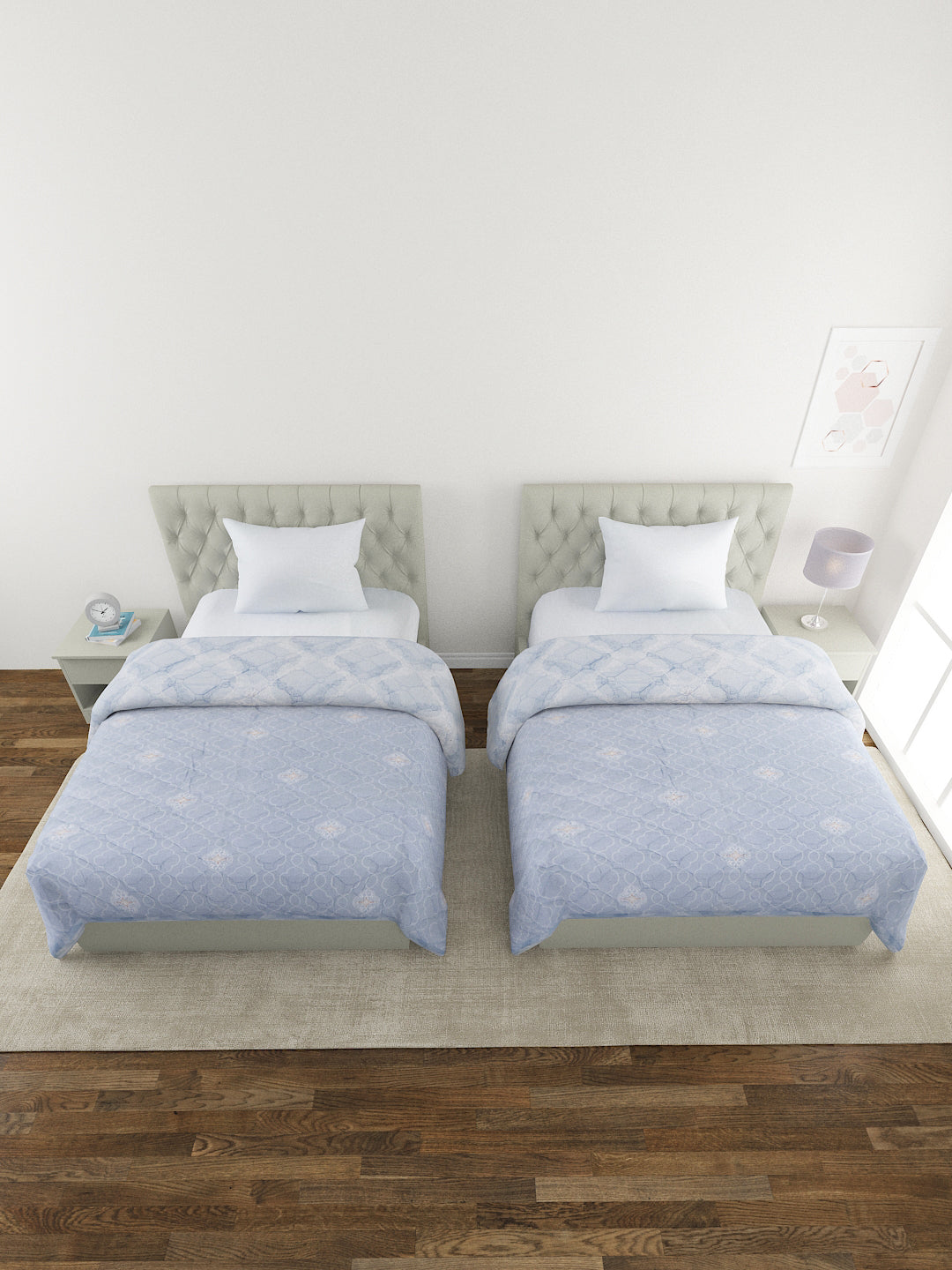 Floral Print Set of 2 Single Bed Light Weight Comforter- Soft Blue