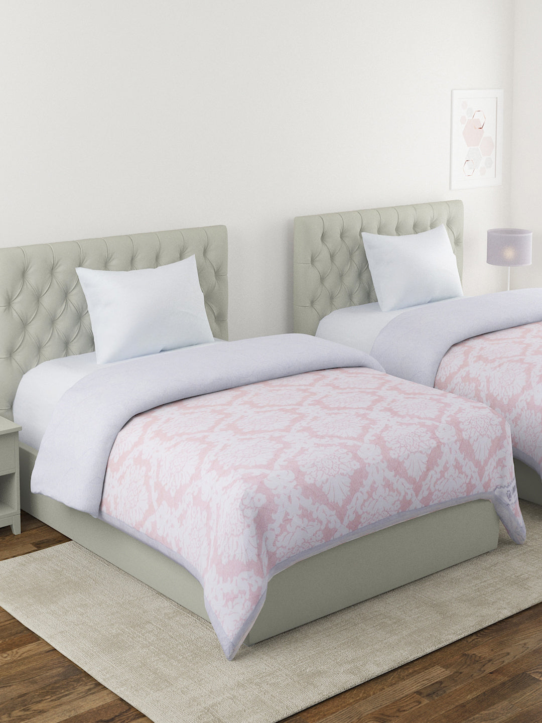 Floral Print Set of 2 Single Bed Light Weight Comforter- Pink and White