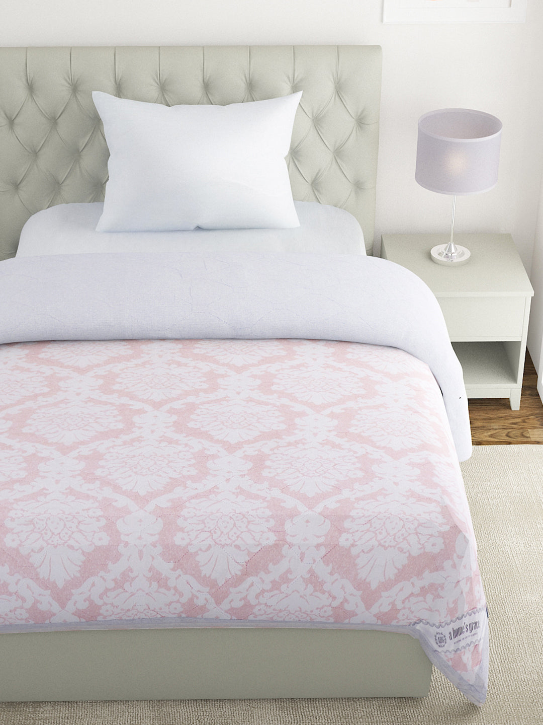 Floral Print Set of 2 Single Bed Light Weight Comforter- Pink and White