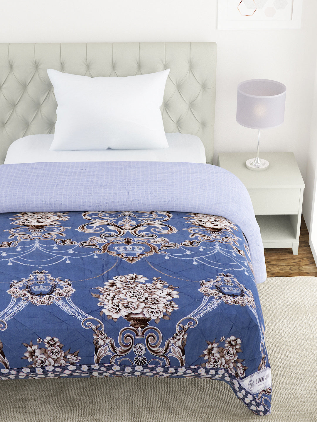 Floral Print Set of 2 Single Bed Light Weight Comforter-Royal Blue