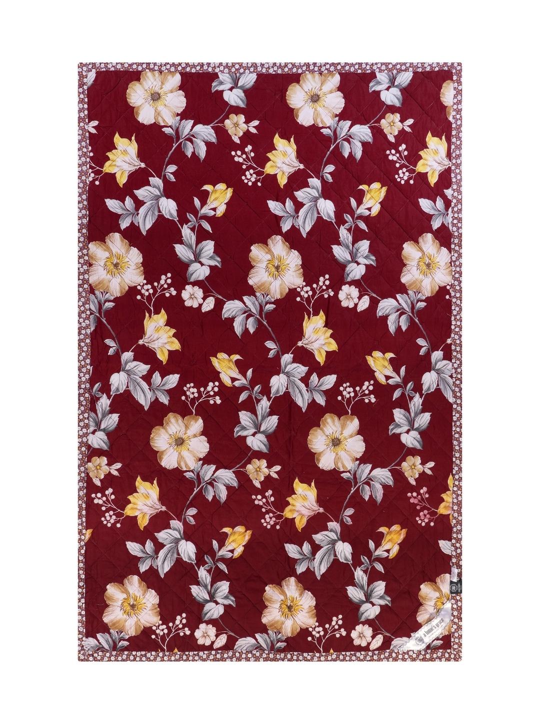 Floral Print Set of 2 Single Bed Light Weight Comforter-Maroon