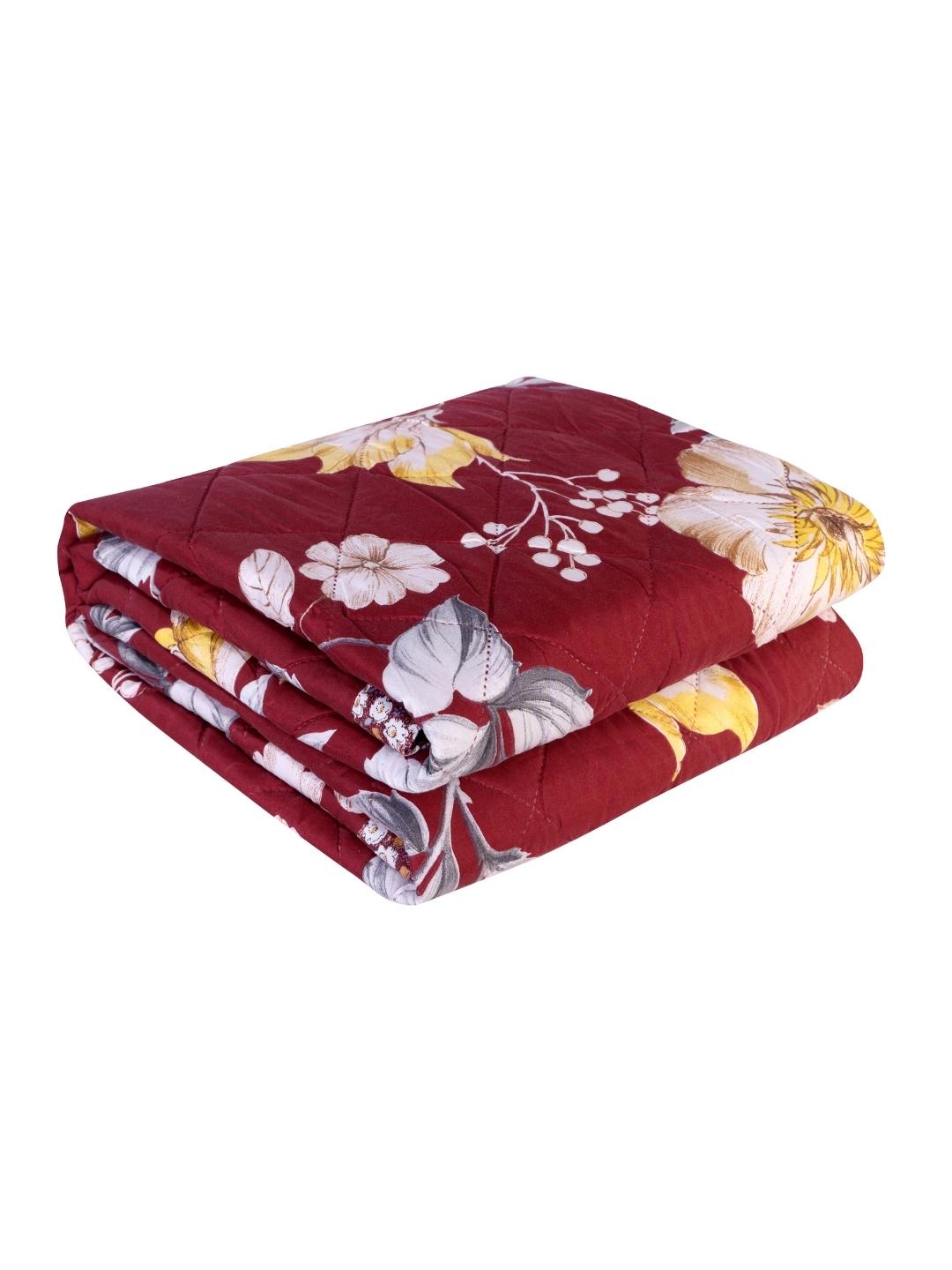 Floral Print Set of 2 Single Bed Light Weight Comforter-Maroon