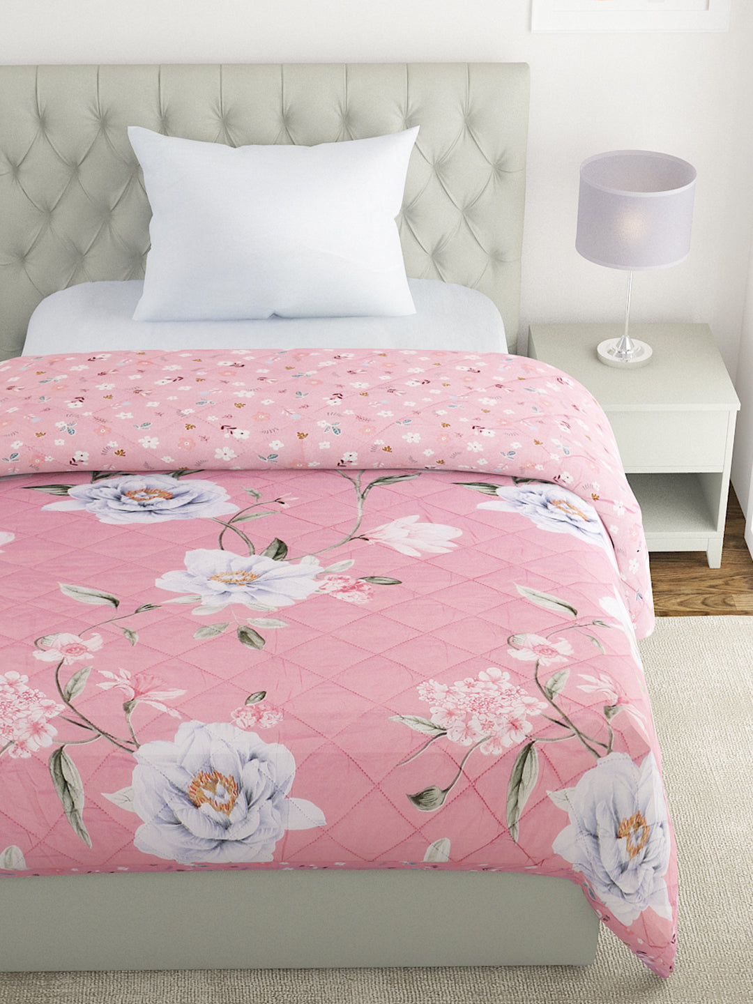 Floral Print Set of 2 Single Bed Light Weight Comforter-Pink