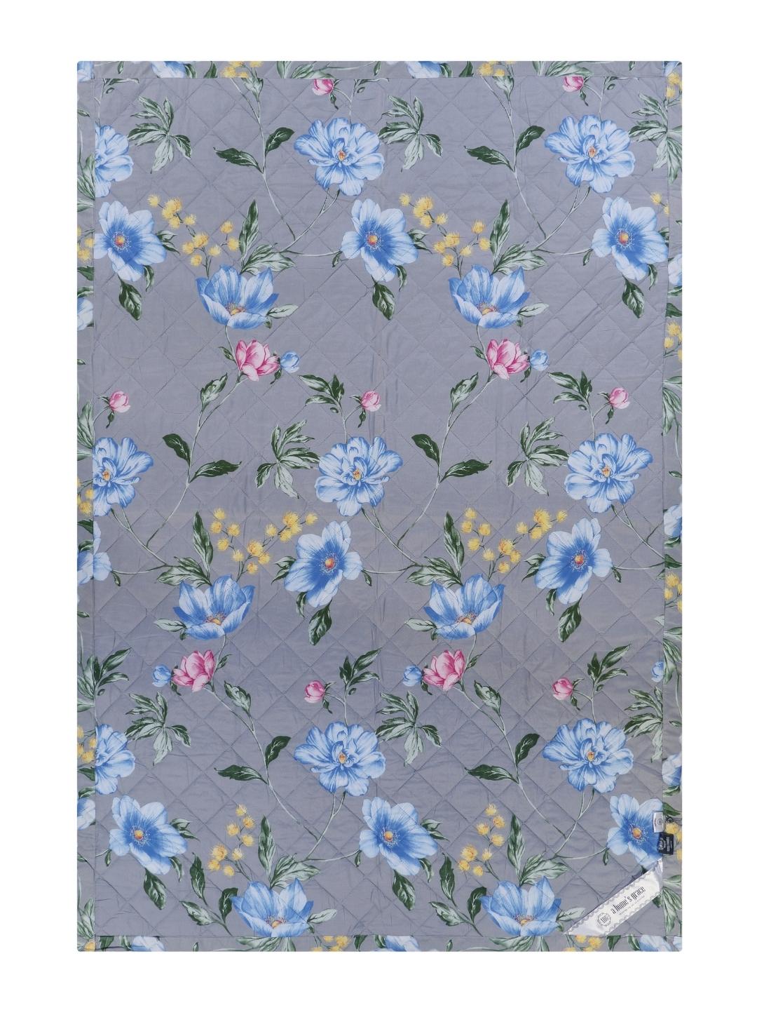 Floral Print Set of 2 Single Bed Light Weight Comforter-Grey and Blue