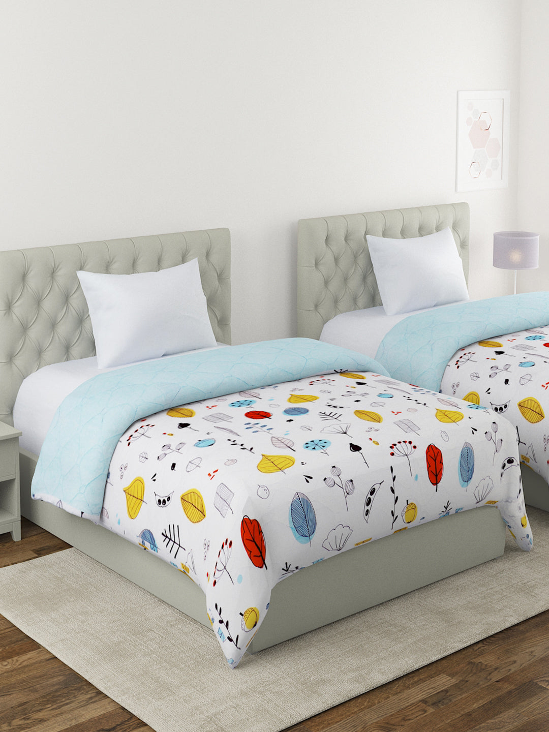 Floral Print Set of 2 Single Bed Light Weight Comforter- Multicolor