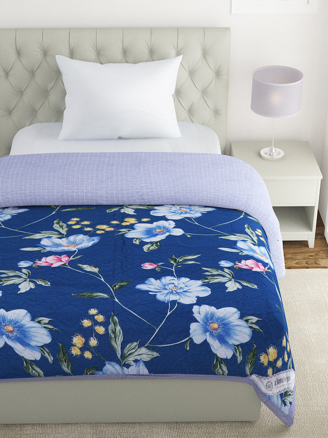 Floral Print Set of 2 Single Bed Light Weight Comforter- Navy Blue