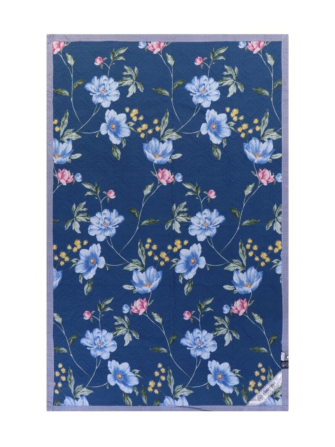 Floral Print Set of 2 Single Bed Light Weight Comforter- Navy Blue