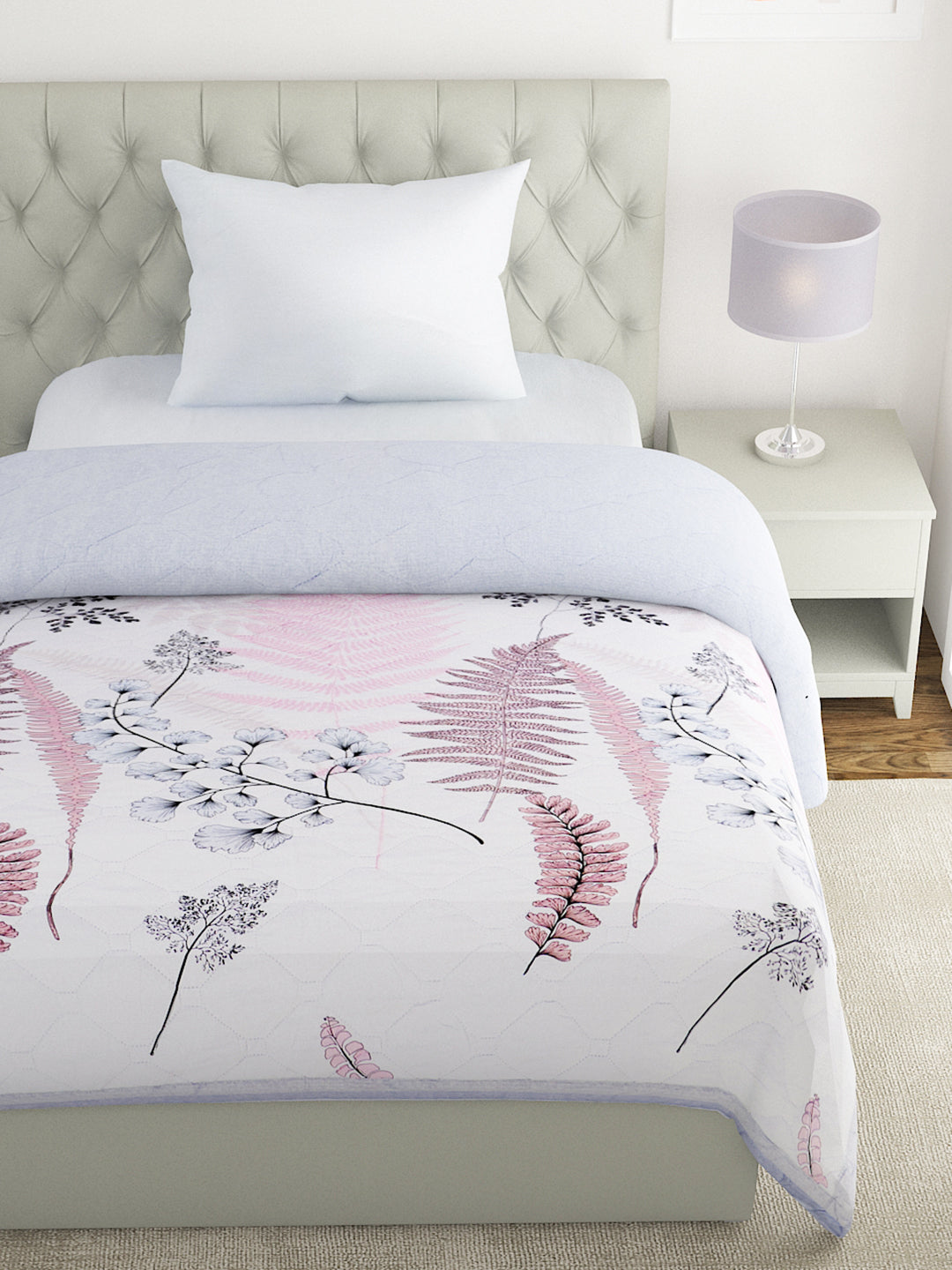 Floral Print Set of 2 Single Bed Light Weight Comforter- Light Pink