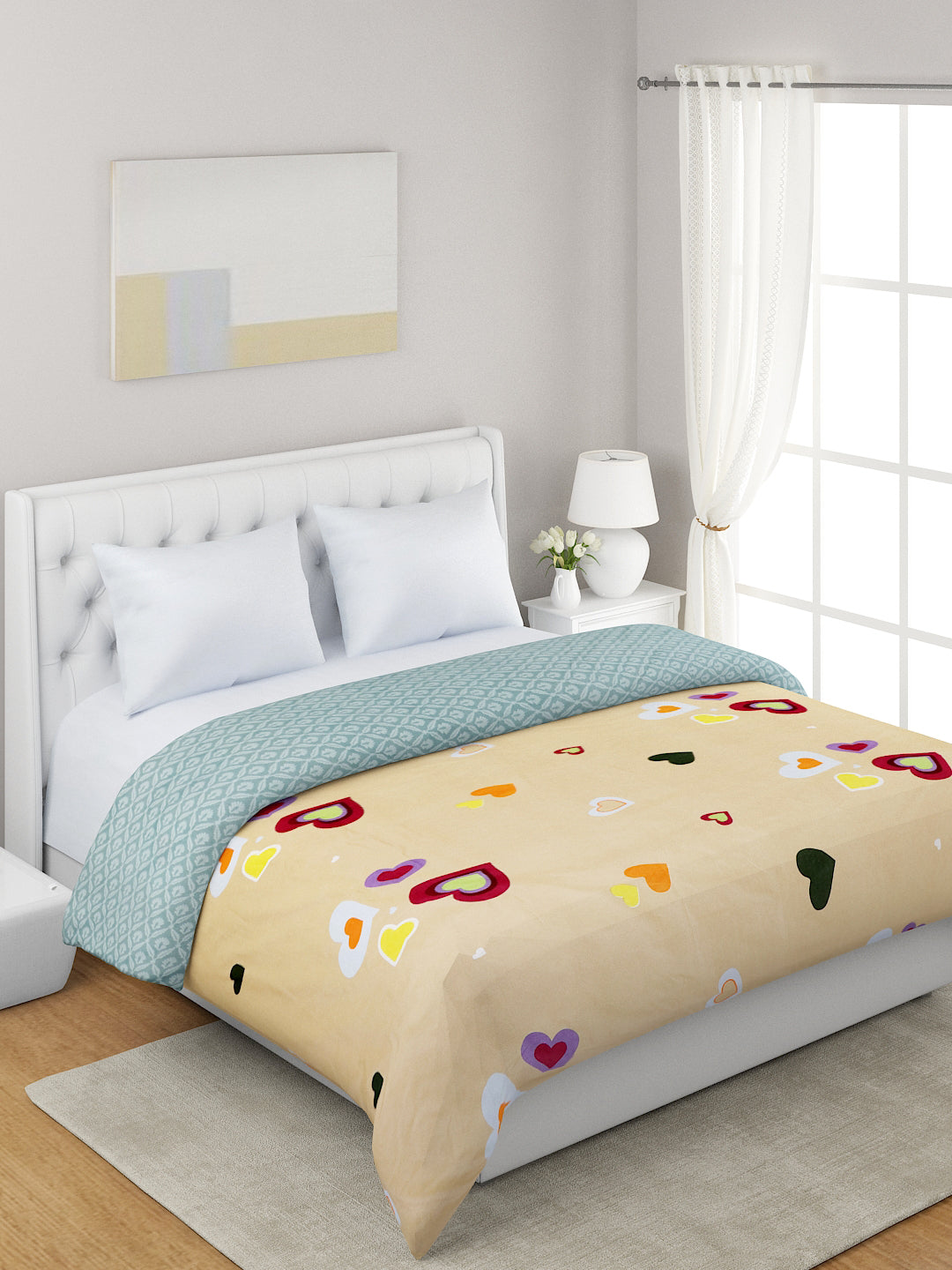 Navy Blue & White Floral 120 GSM Microfiber Double Bed Dohar