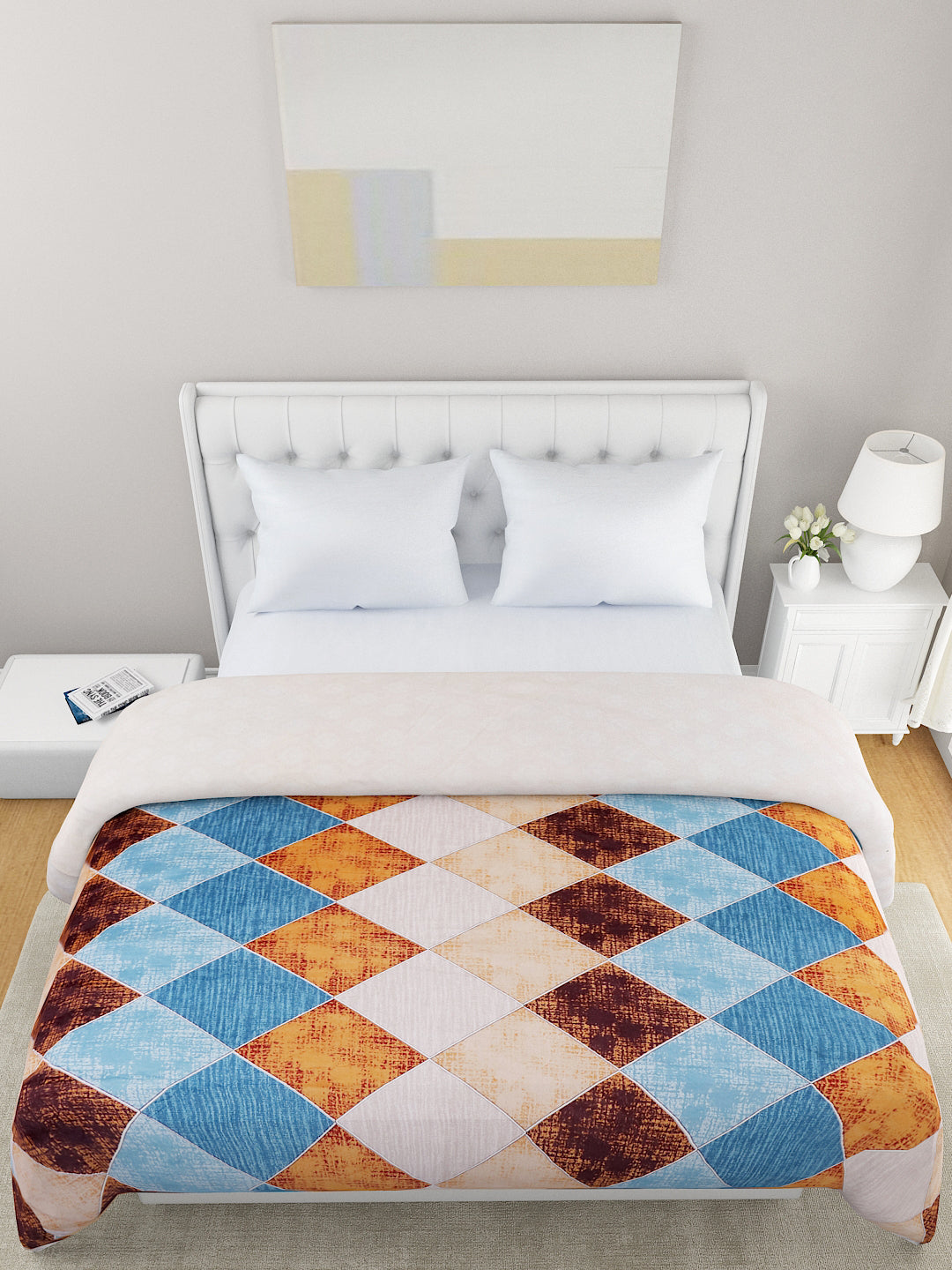 Beige & Blue Geometric 120 GSM Microfiber Double Bed Dohar