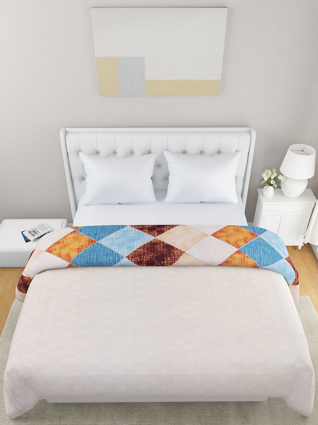 Beige & Blue Geometric 120 GSM Microfiber Double Bed Dohar