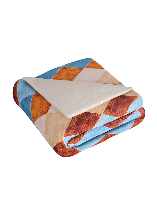 Beige & Blue Geometric 120 GSM Microfiber Double Bed Dohar