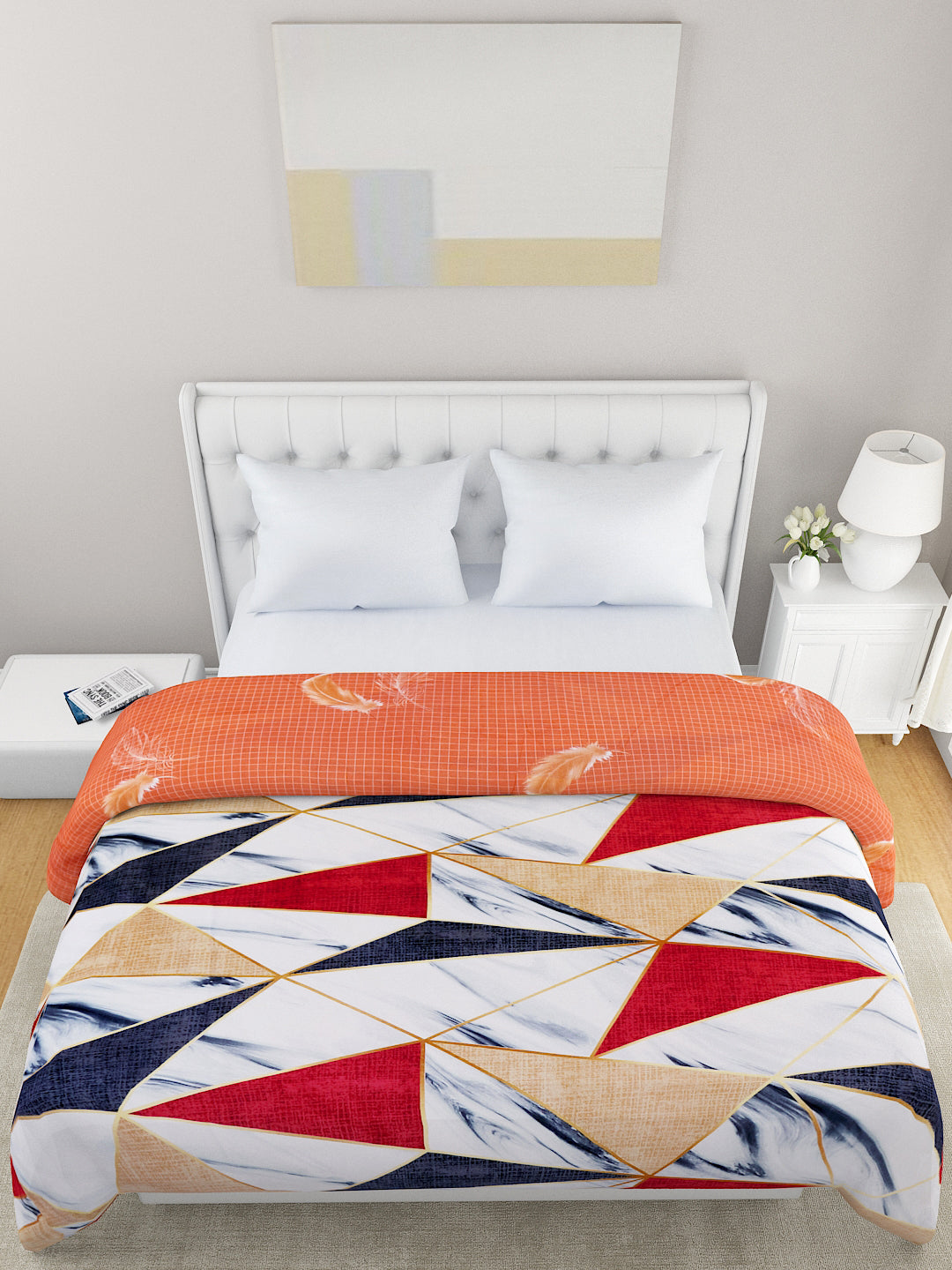 Red & White Geometric 120 GSM Microfiber Double Bed Dohar