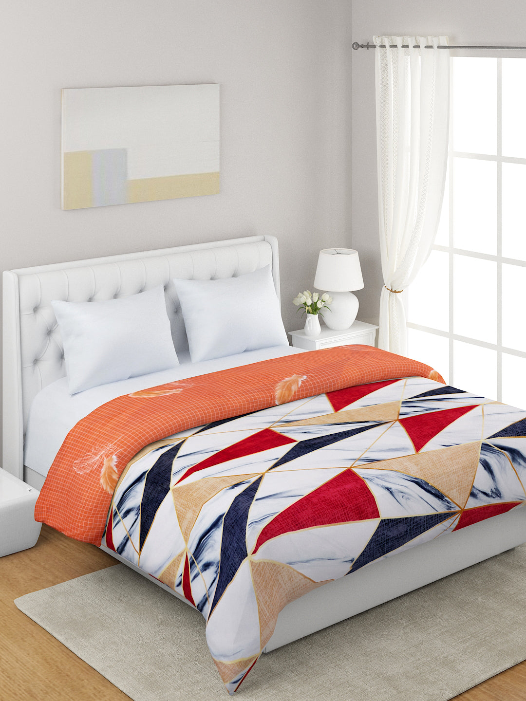 Red & White Geometric 120 GSM Microfiber Double Bed Dohar