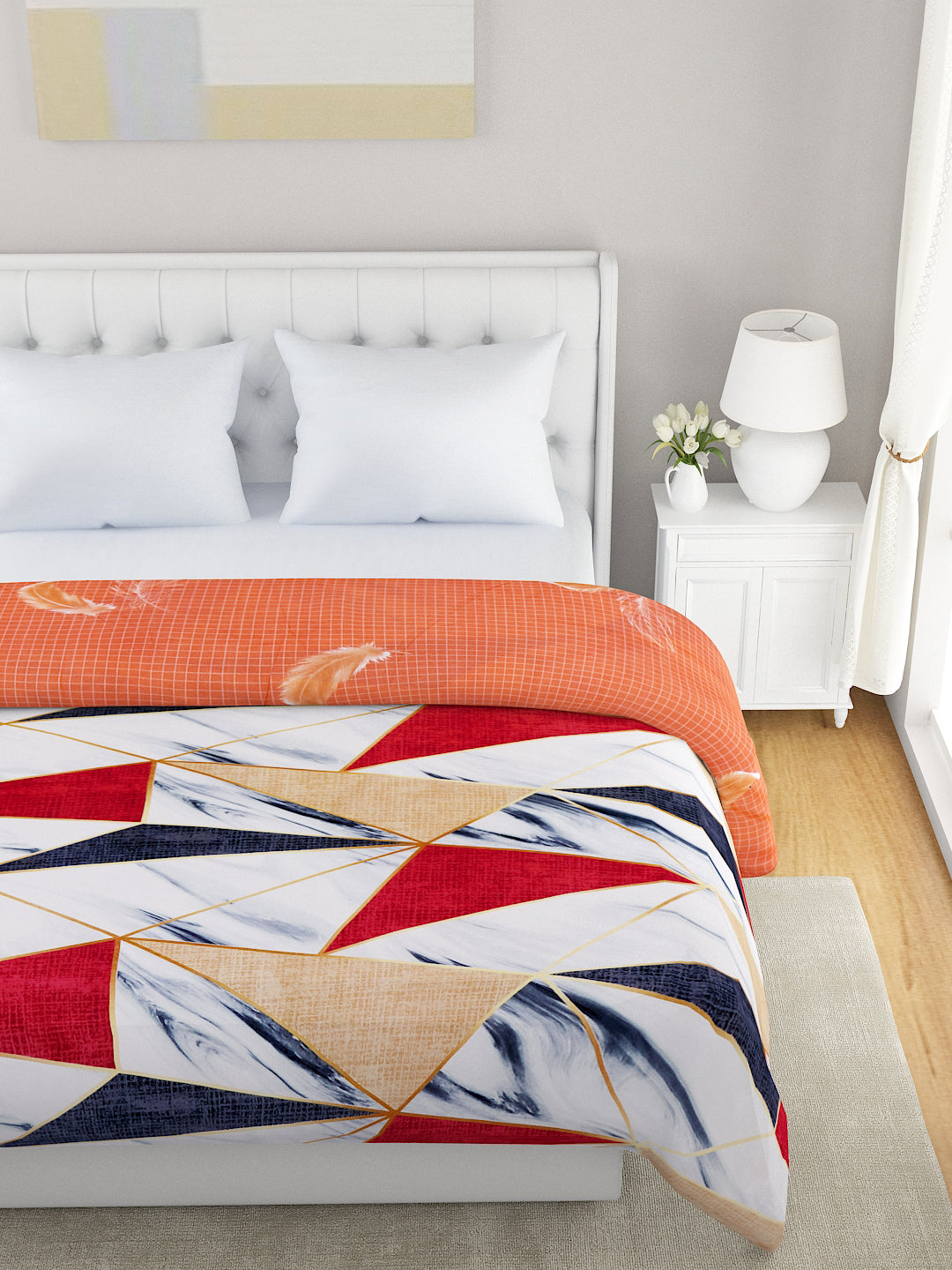Red & White Geometric 120 GSM Microfiber Double Bed Dohar