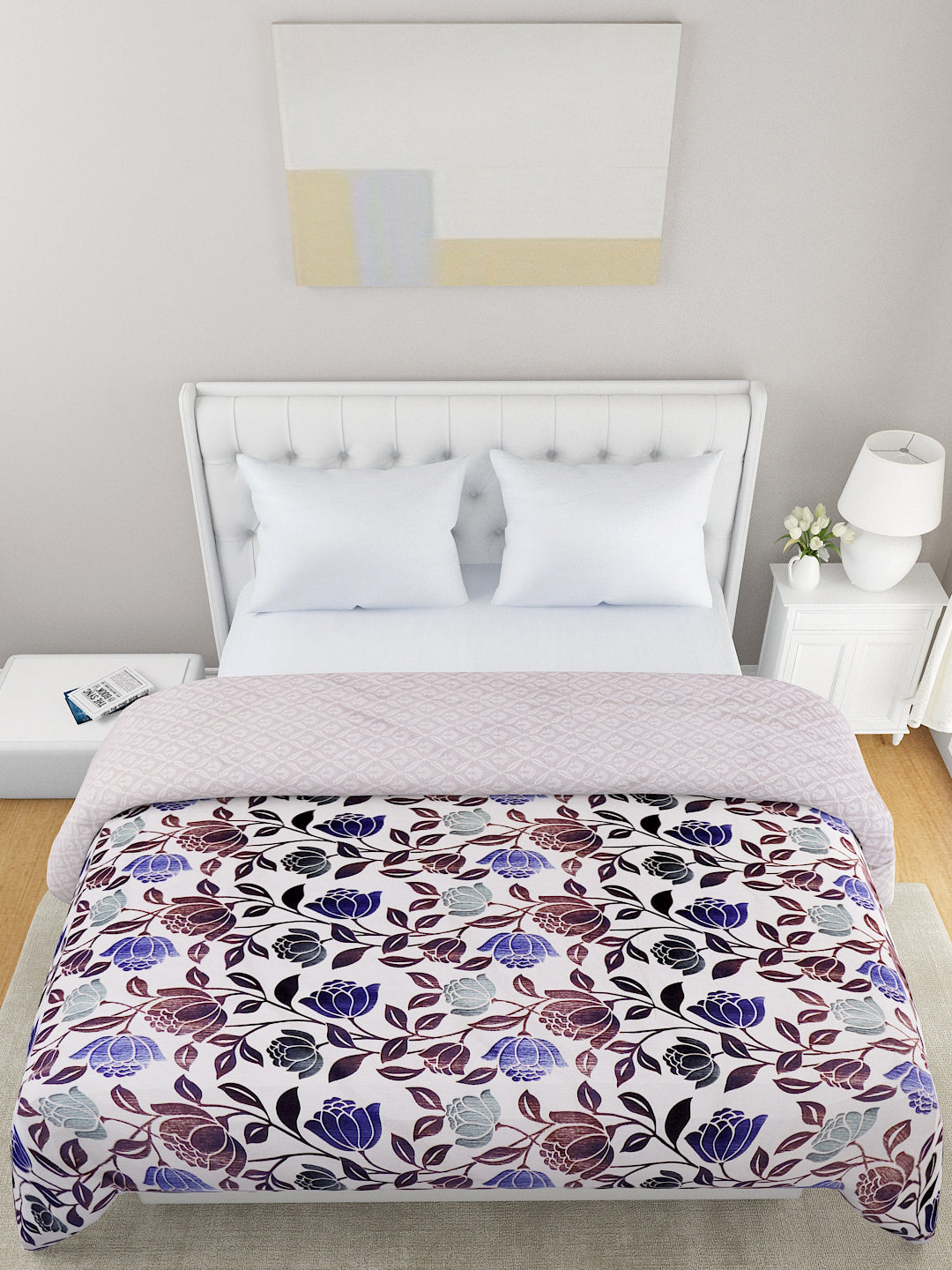 Blue & White Floral Microfiber Summer 120 GSM Double Bed Dohar