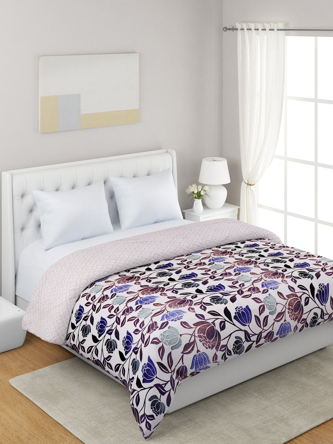 Blue & White Floral Microfiber Summer 120 GSM Double Bed Dohar
