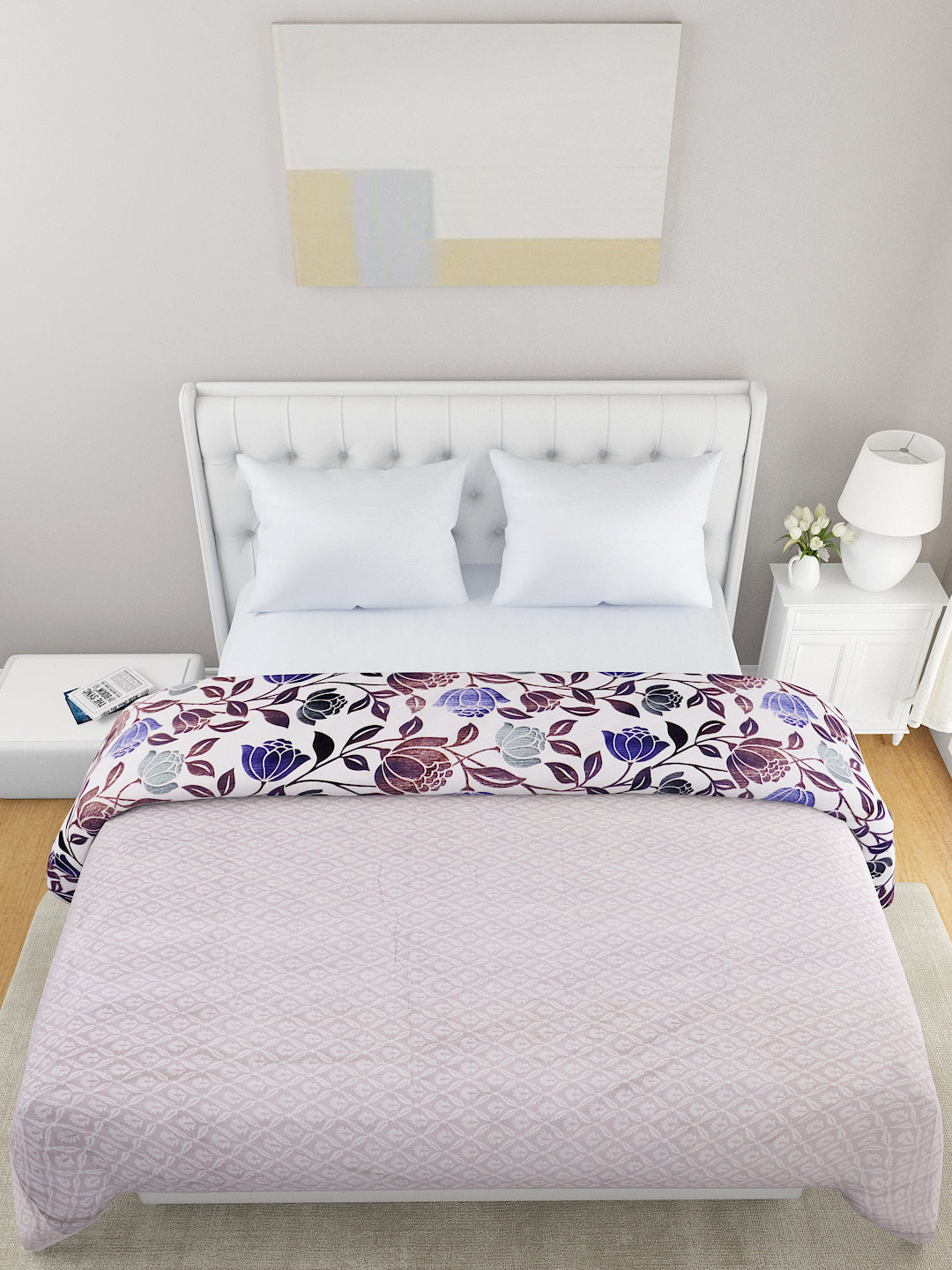 Blue & White Floral Microfiber Summer 120 GSM Double Bed Dohar