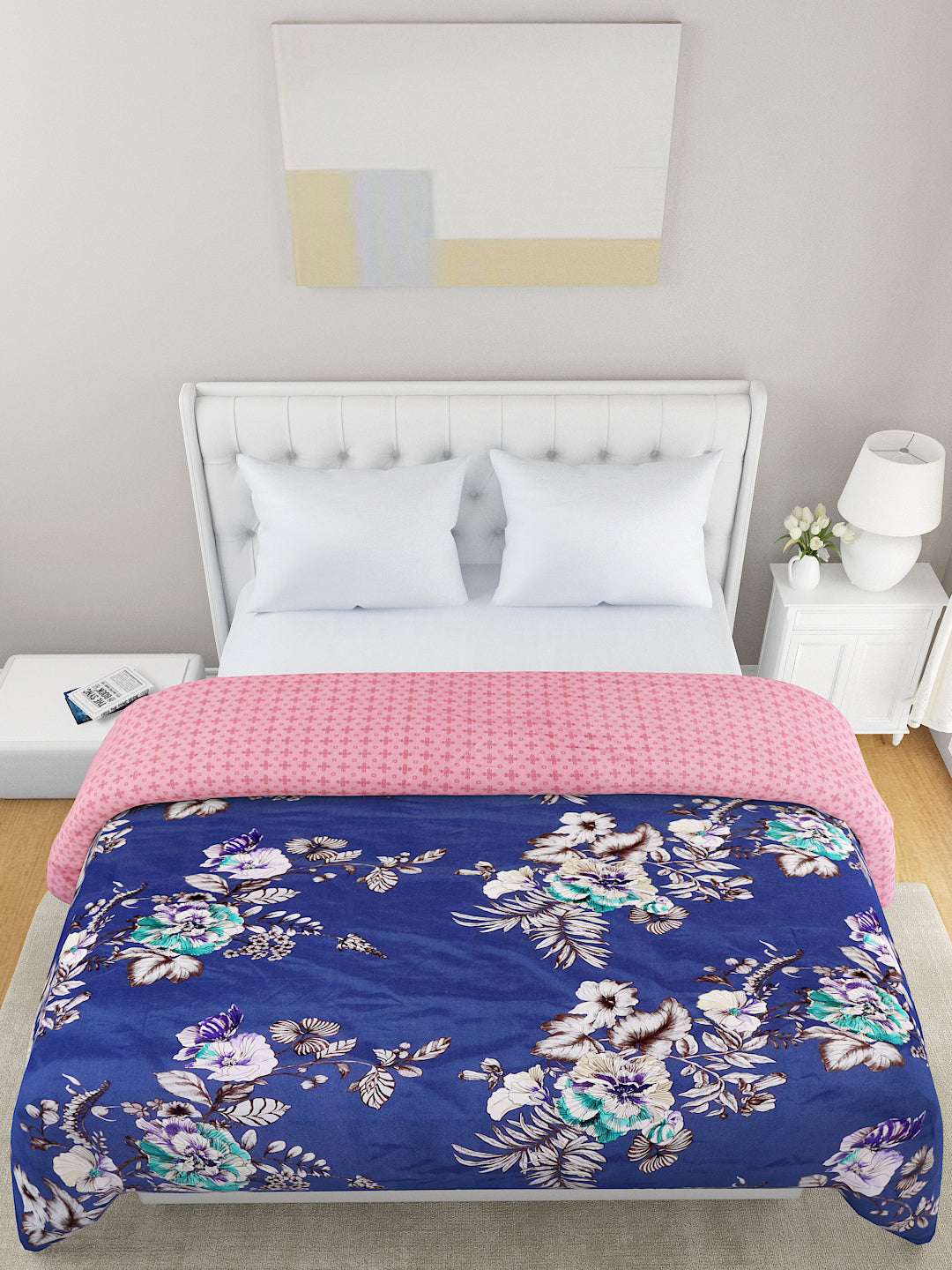 Blue & Pink Floral Microfiber Summer 120 GSM Double Bed Dohar