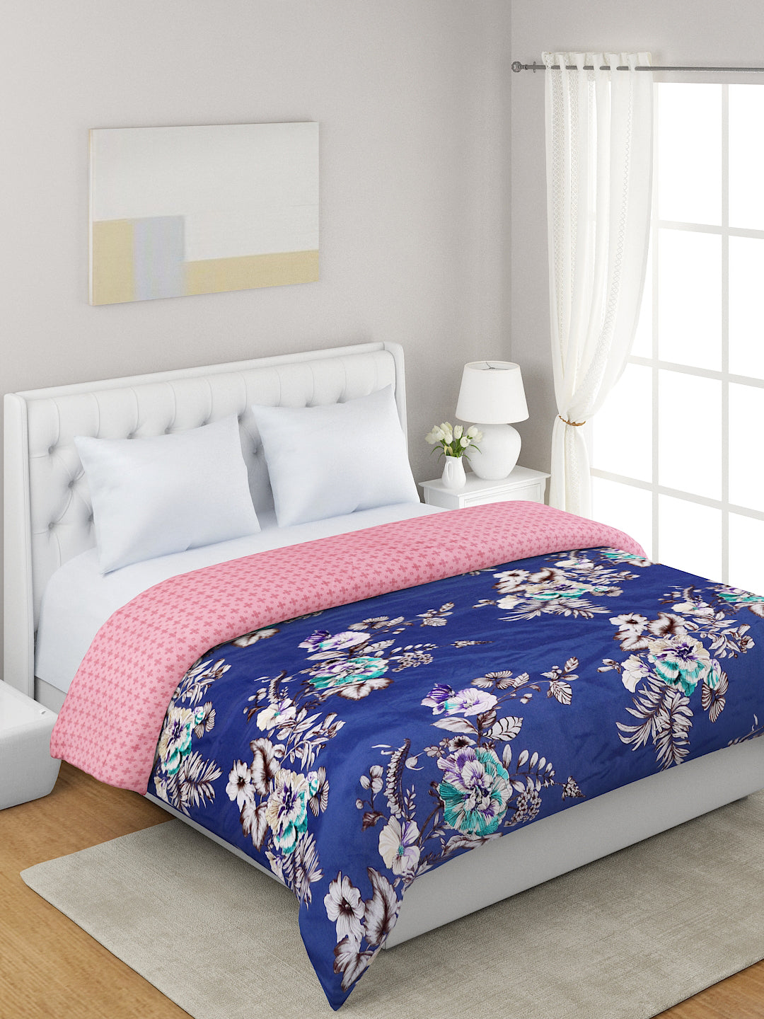 Blue & Pink Floral Microfiber Summer 120 GSM Double Bed Dohar