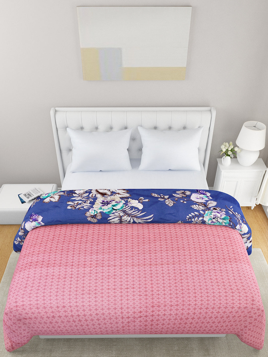 Blue & Pink Floral Microfiber Summer 120 GSM Double Bed Dohar