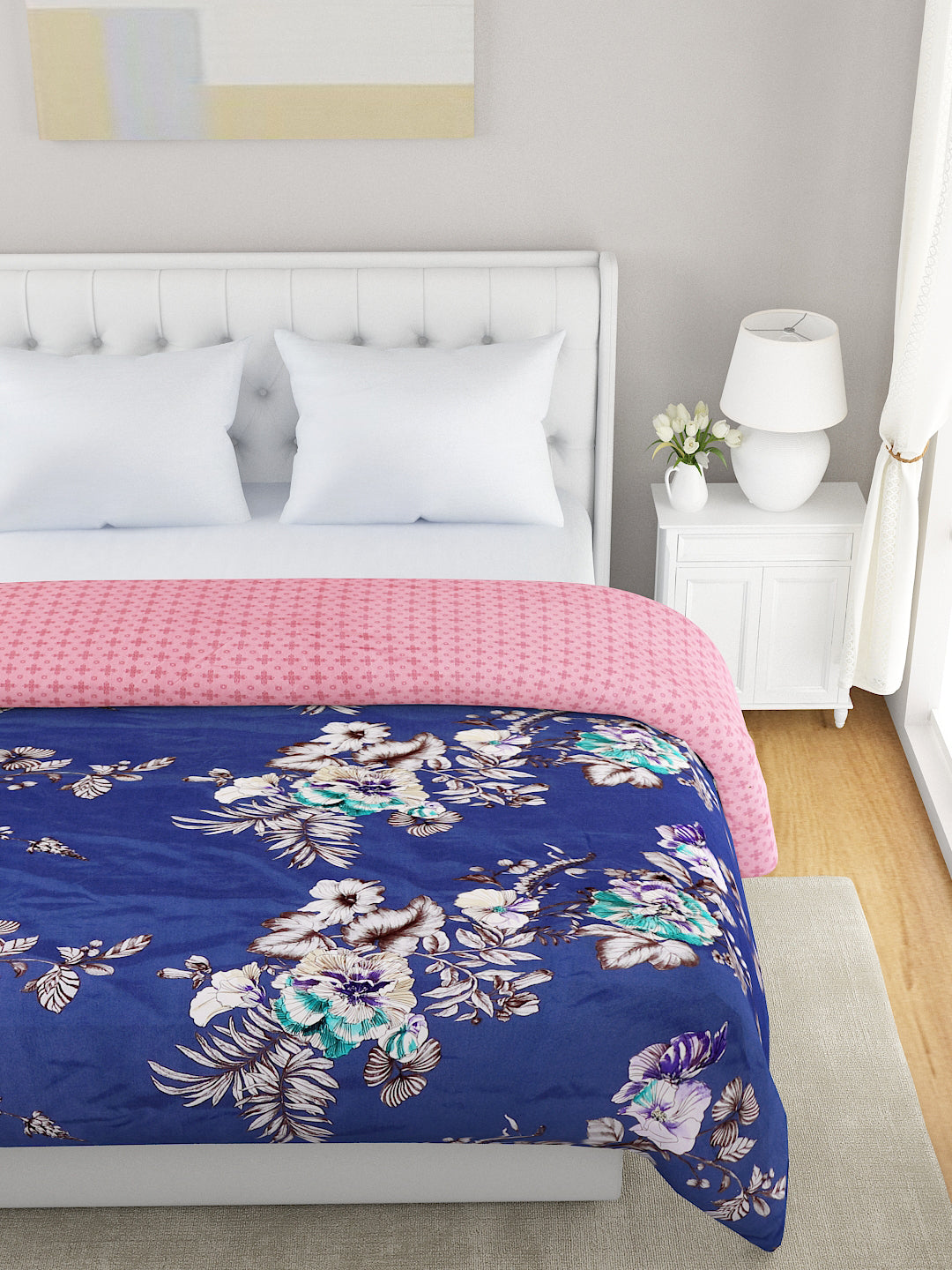 Blue & Pink Floral Microfiber Summer 120 GSM Double Bed Dohar