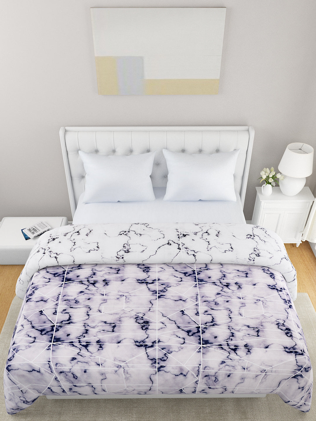 White & Blue Microfiber Summer 120 GSM Double Bed Dohar