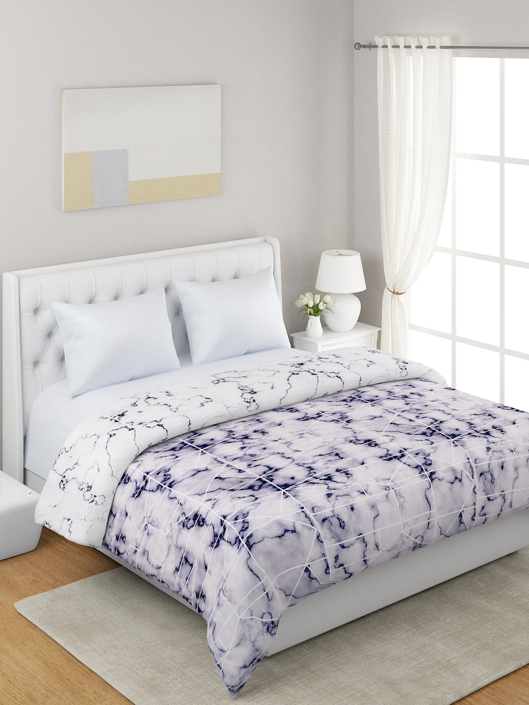 White & Blue Microfiber Summer 120 GSM Double Bed Dohar