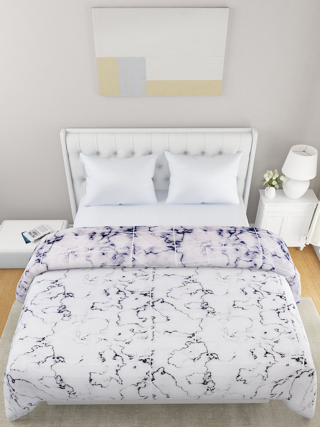 White & Blue Microfiber Summer 120 GSM Double Bed Dohar