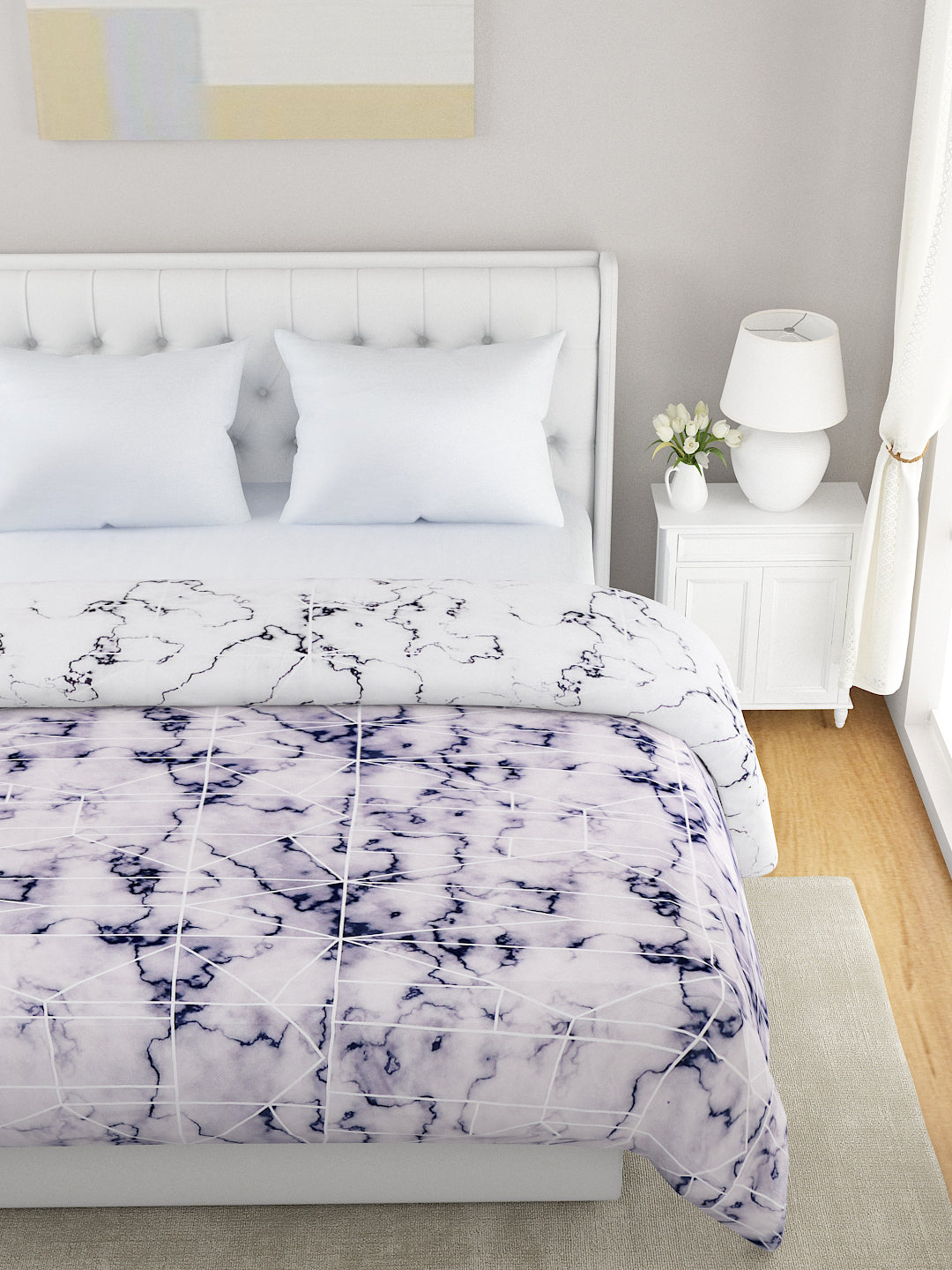 White & Blue Microfiber Summer 120 GSM Double Bed Dohar