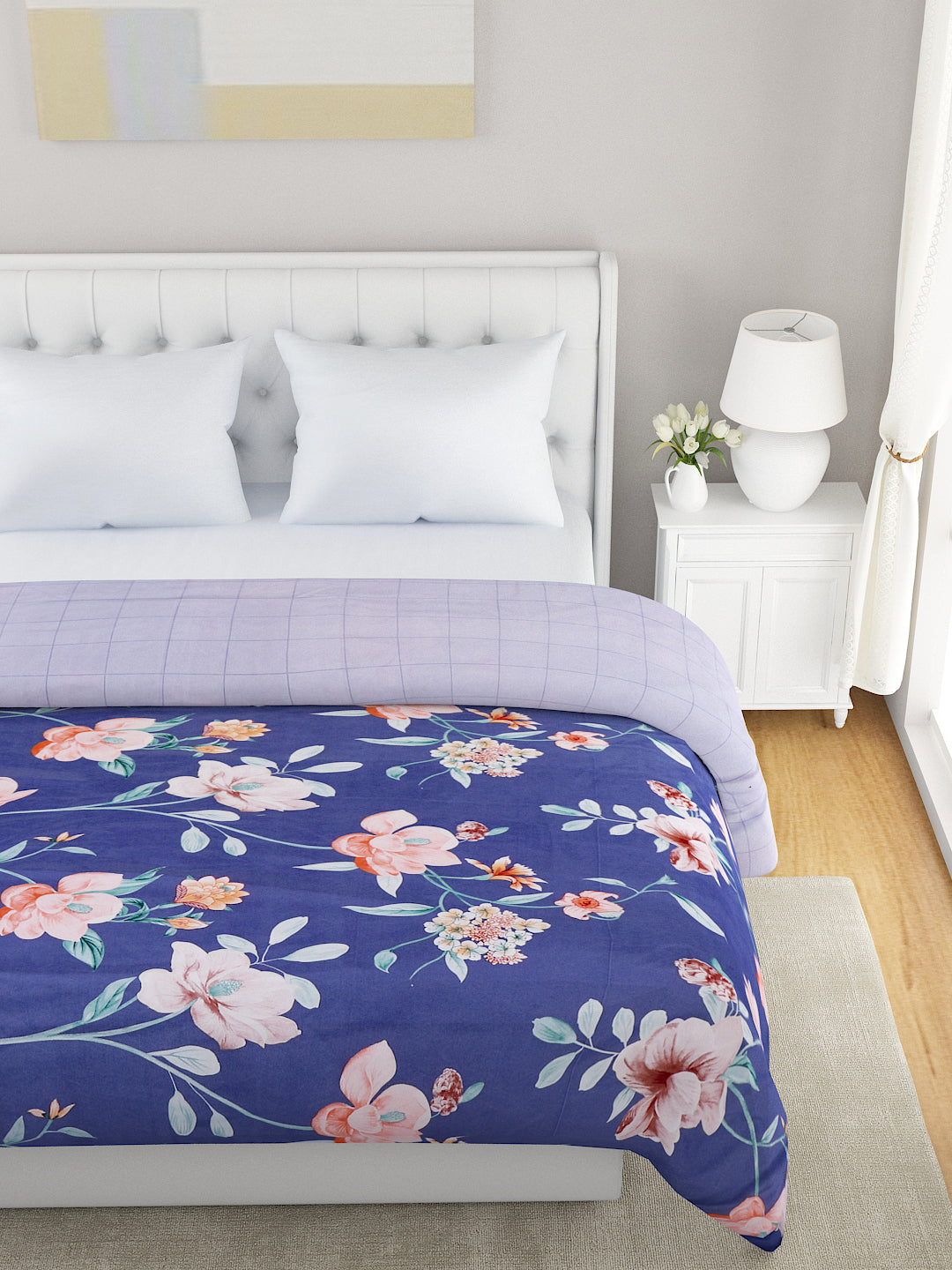 Blue & Pink Floral Microfiber Summer 120 GSM Double Bed Dohar